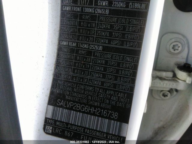 SALVP2BG6HH216738 Land Rover Range Rover Evoque Se/se Premium