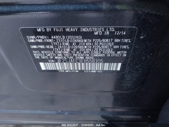 2015 SUBARU FORESTER 2.5I PREMIUM VIN: JF2SJAFC3FH558305