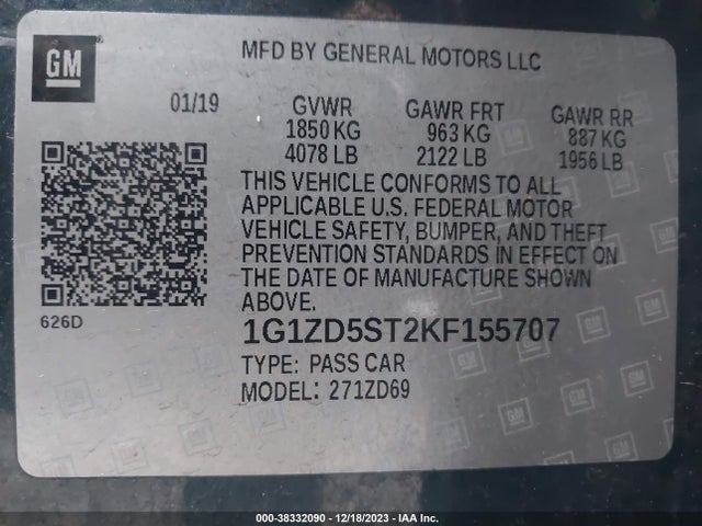 Chevrolet MALIBU LT 2019 1G1ZD5ST2KF155707 Image 9