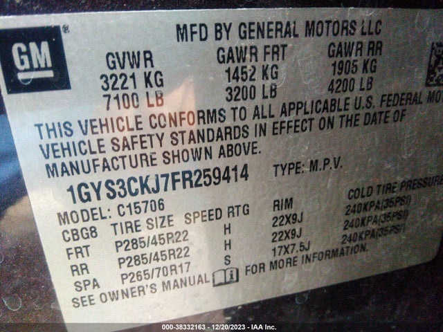 1GYS3CKJ7FR259414 Cadillac Escalade Premium
