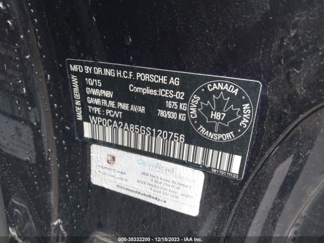 2016 PORSCHE BOXSTER WP0CA2A85GS120756 Photo 8