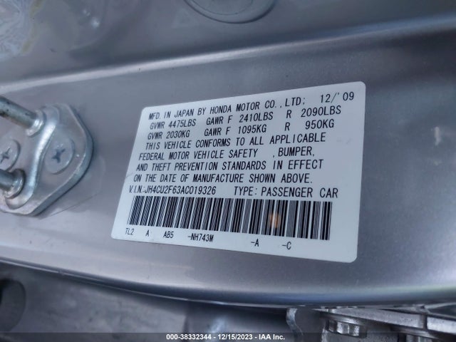 2010 ACURA TSX 2.4 VIN: JH4CU2F63AC019326