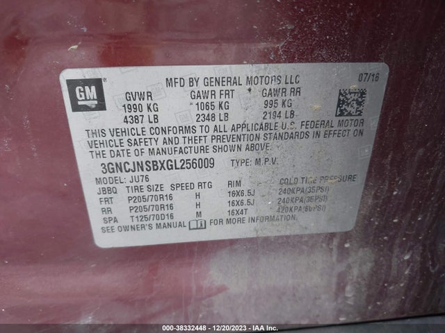 Chevrolet Trax 1ls 2016 3GNCJNSBXGL256009 Image 9