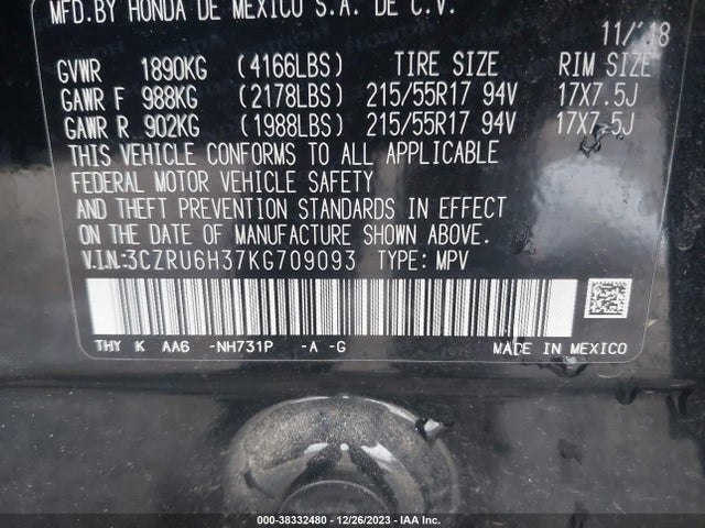 Honda HR-V LX 2019 3CZRU6H37KG709093 Image 9
