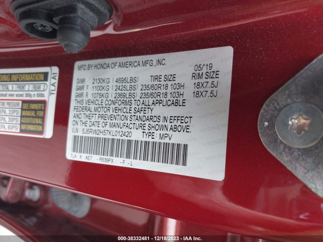 Honda CR-V EX 2019 5J6RW2H57KL012420 Image 9