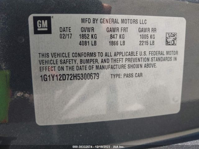 2017 CHEVROLET CORVETTE 1G1Y12D72H5300679 Photo 8