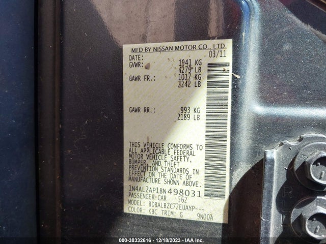 2011 NISSAN ALTIMA 2.5 S VIN: 1N4AL2AP1BN498031