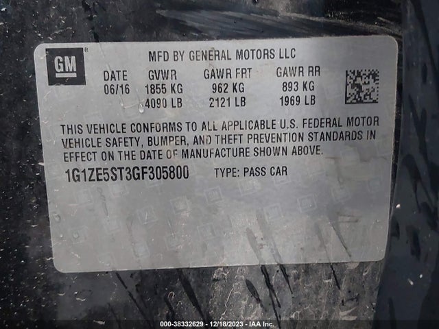 Chevrolet MALIBU 1LT 2016 1G1ZE5ST3GF305800 Image 9