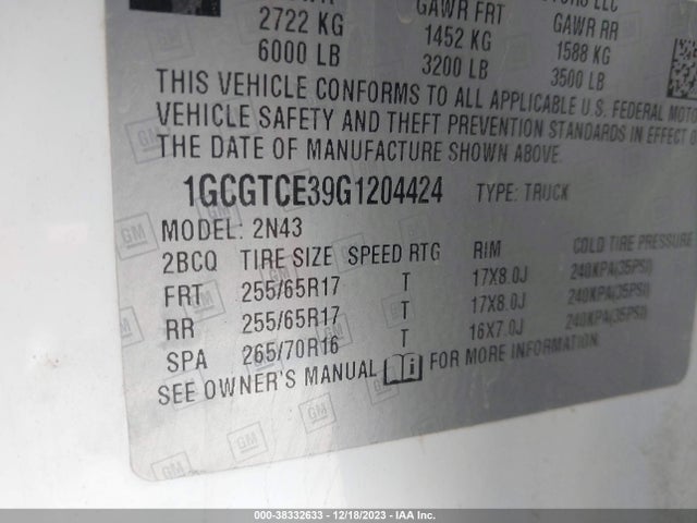 Chevrolet Colorado Lt 2016 1GCGTCE39G1204424 Image 9