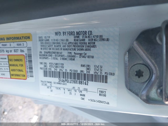 Ford Fusion Hybrid Se 2019 3FA6P0LU2KR188162 Image 9