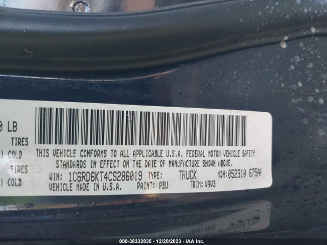 2012 RAM 1500 ST VIN: 1C6RD6KT4CS286019