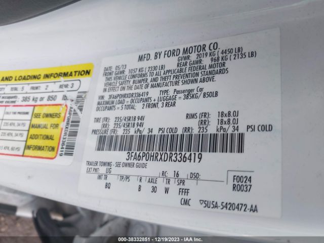 2013 FORD FUSION 3FA6P0HRXDR336419 Photo 8