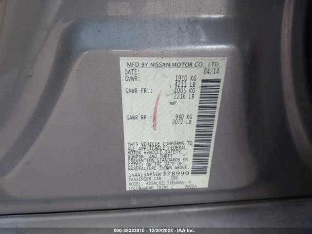 2014 NISSAN ALTIMA 2.5 S VIN: 1N4AL3AP5EN378999
