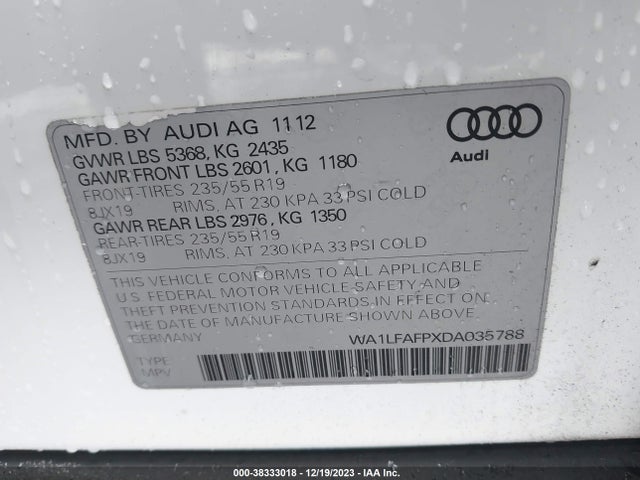 Продаж на аукціоні авто 2013 Audi Q5 2.0t Premium, vin: WA1LFAFPXDA035788, номер лоту: 38333018