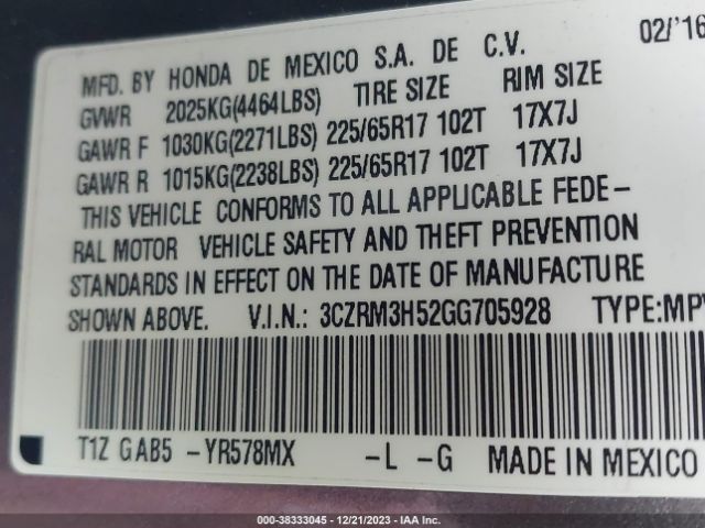 3CZRM3H52GG705928 Honda CR-V EX