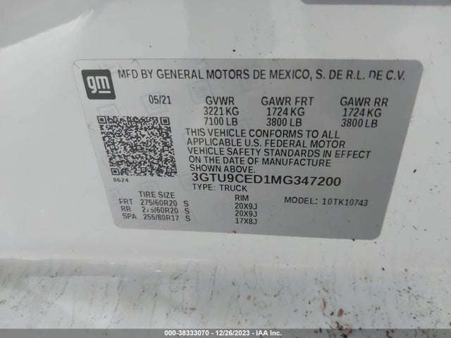 GMC Sierra 1500 4wd  Standard Box Elevation 2021 3GTU9CED1MG347200 Image 9