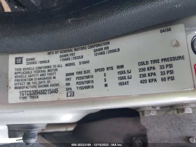 2008 GMC CANYON SLE1 VIN: 1GTCS339488215445