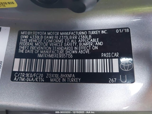 2018 TOYOTA C-HR XLE PREMIUM VIN: NMTKHMBX0JR057136