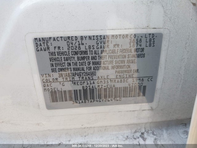 2016 NISSAN SENTRA SR VIN: 3N1AB7AP4GY264960