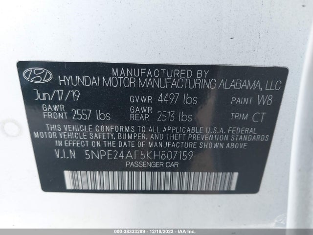 Hyundai SONATA SE 2019 5NPE24AF5KH807159 Image 9