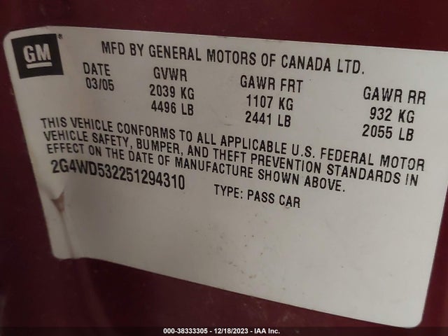 2005 BUICK LACROSSE CXL VIN: 2G4WD532251294310