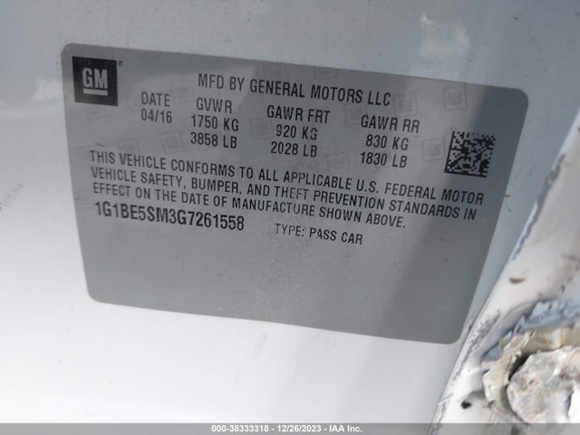 Chevrolet Cruze Lt Auto 2016 1G1BE5SM3G7261558 Image 9