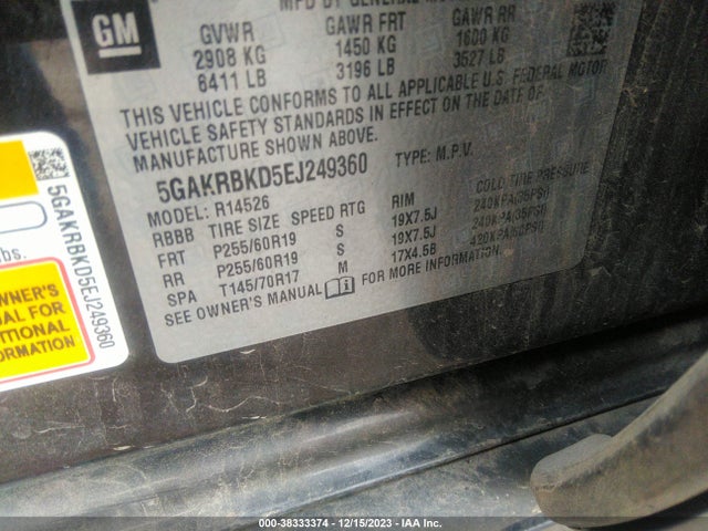 Buick Enclave Leather 2014 5GAKRBKD5EJ249360 Image 9