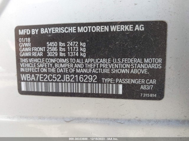 BMW 740I 2018 WBA7E2C52JB216292 Image 9