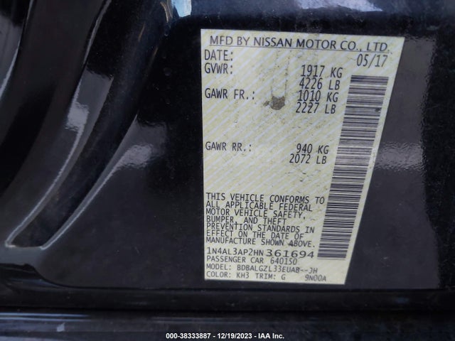 2017 NISSAN ALTIMA 2.5 S VIN: 1N4AL3AP2HN361694