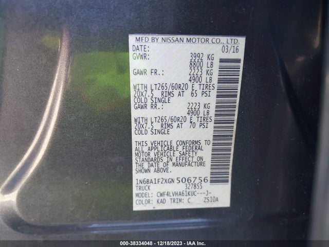 1N6BA1F2XGN506756 Nissan Titan Xd Sl Diesel