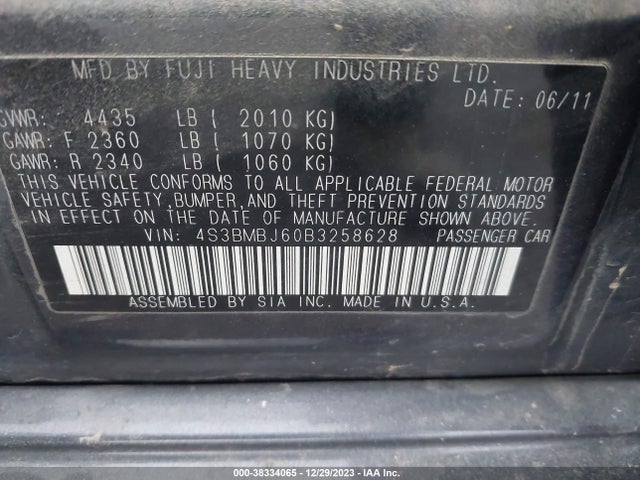 2011 SUBARU LEGACY 2.5I LIMITED VIN: 4S3BMBJ60B3258628
