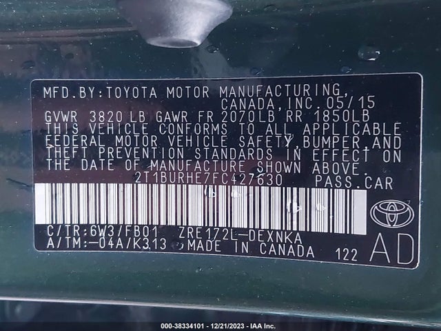 Toyota COROLLA LE 2015 2T1BURHE7FC427630 Image 9