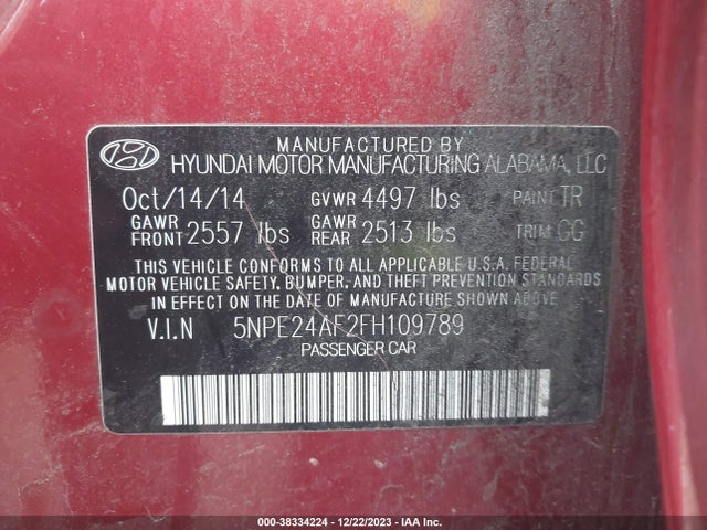 Hyundai SONATA SE 2015 5NPE24AF2FH109789 Image 9