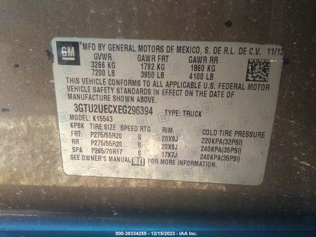 3GTU2UECXEG296394 GMC Sierra 1500 Sle