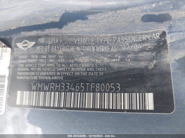 2005 MINI COOPER S WMWRH33465TF80053 Photo 8