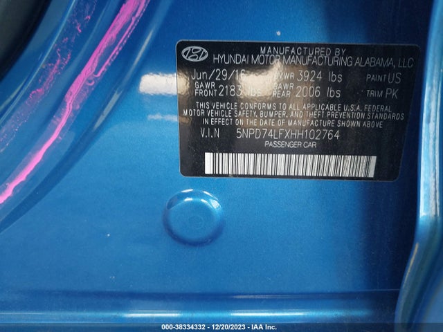 2017 HYUNDAI ELANTRA SE VIN: 5NPD74LFXHH102764