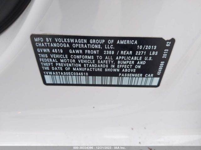 1VWAS7A30EC034510 Volkswagen Passat 1.8t Wolfsburg Edition