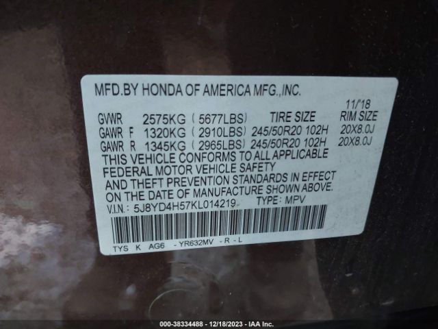 5J8YD4H57KL014219 Acura Mdx Technology Pkg