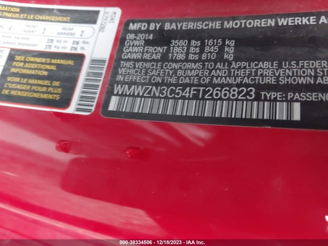 2015 MINI CONVERTIBLE WMWZN3C54FT266823 Photo 8