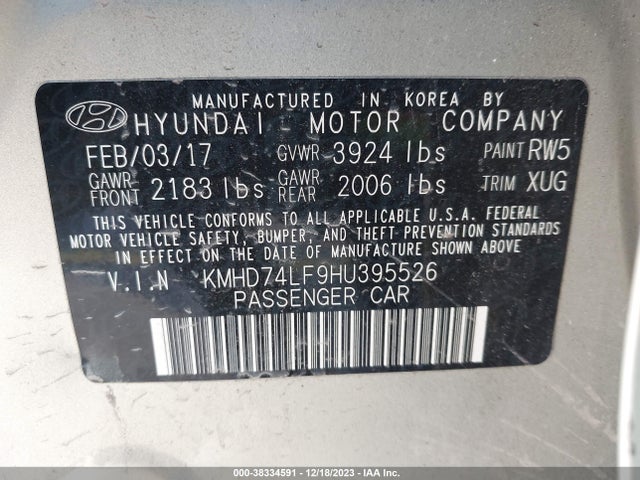 Hyundai ELANTRA SE 2017 KMHD74LF9HU395526 Image 9