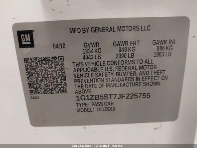 Chevrolet Malibu 1ls 2018 1G1ZB5ST7JF225755 Image 9