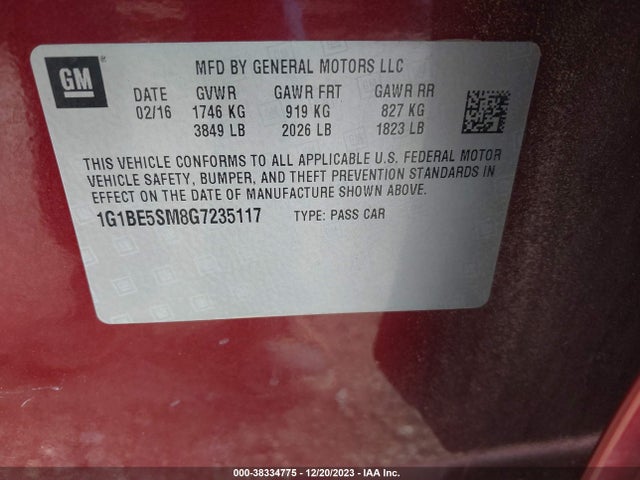 Chevrolet Cruze Lt Auto 2016 1G1BE5SM8G7235117 Image 9