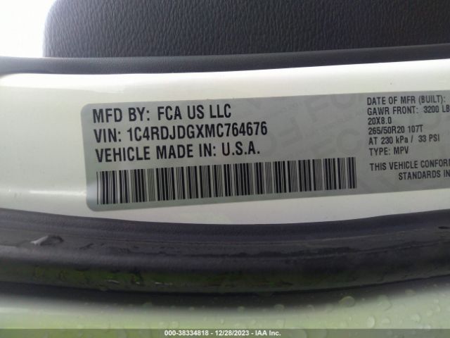 1C4RDJDGXMC764676 Dodge Durango Gt Plus Awd