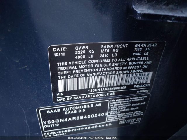 2011 SAAB 9-5 YS3GN4AR8B4002409 Photo 8
