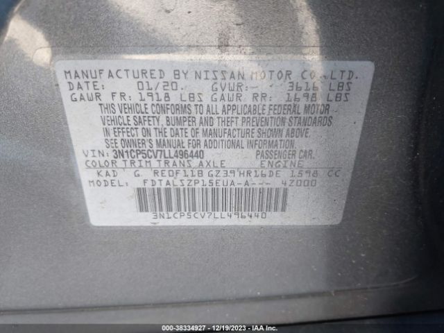 3N1CP5CV7LL496440 Nissan Kicks Sv Xtronic Cvt