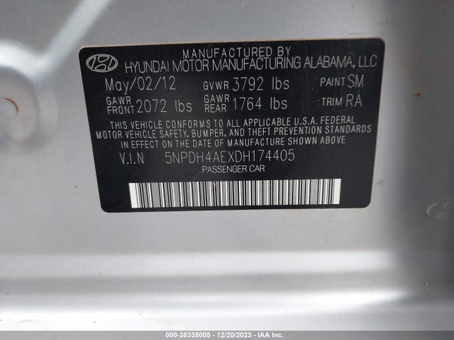 2013 HYUNDAI ELANTRA LIMITED VIN: 5NPDH4AEXDH174405