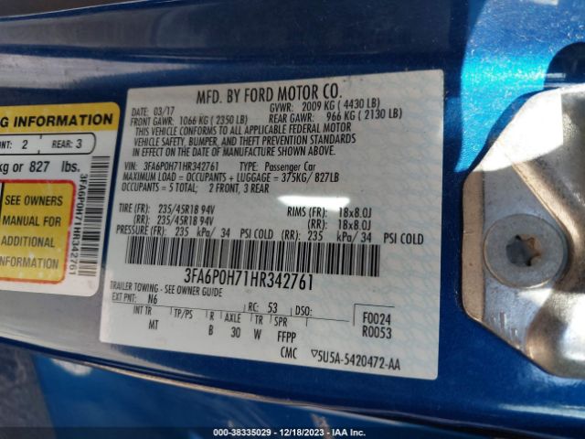 3FA6P0H71HR342761 Ford FUSION SE