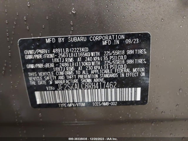 2024 SUBARU FORESTER LIMITED VIN: JF2SKALC8RH417462