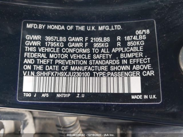 SHHFK7H9XJU230100 Honda Civic Sport Touring
