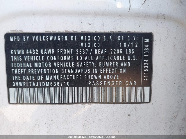 2013 VOLKSWAGEN JETTA SPORTWAGEN 2.0L TDI VIN: 3VWPL7AJ1DM636710